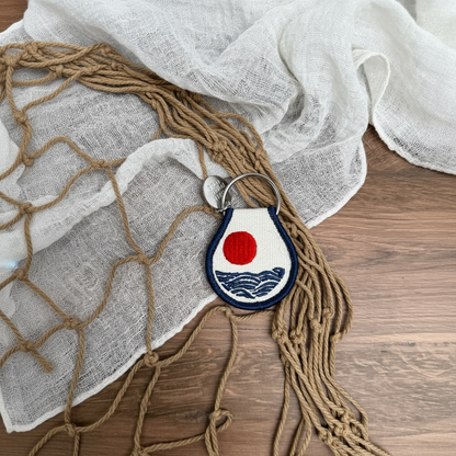 Sun & Waves Patch Keychain | Embroidered Coastal Keychain Charm